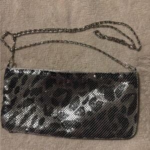 Metallic Silver Leopard Mesh Crossbody Clutch - Women Bags